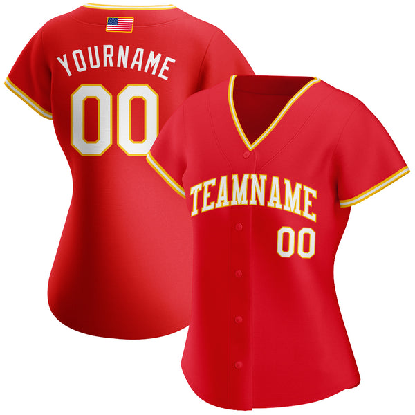 Custom Gold Baseball Jersey Red-White Authentic - FansIdea