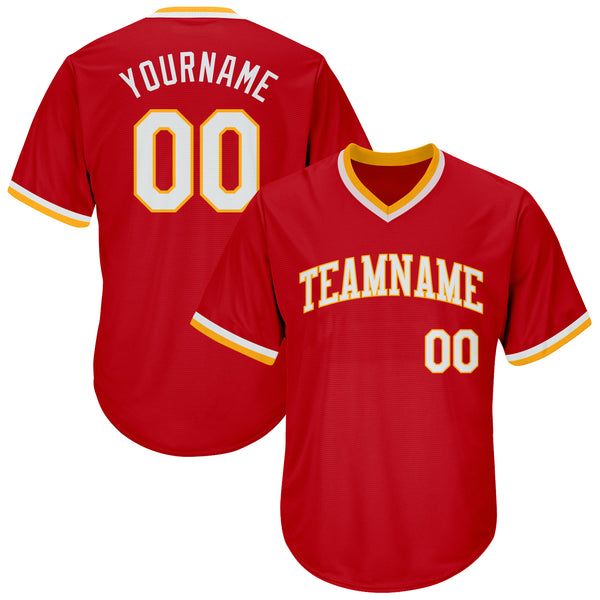 Custom Gold Baseball Jersey Red-White Authentic - FansIdea