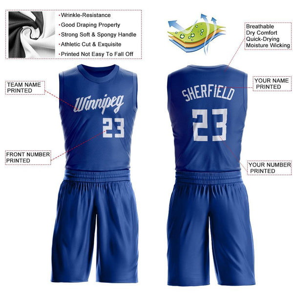 Custom Royal White Round Neck Sublimation Basketball Suit Jersey