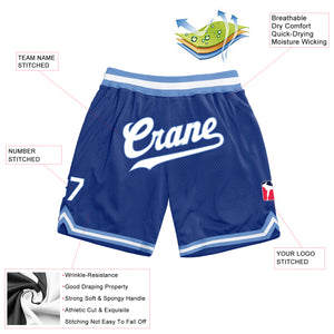 Custom Royal White-Light Blue Authentic Throwback Basketball Shorts