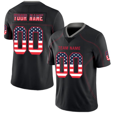 Custom Lights Out Black Red-Gray USA Flag Fashion Football Jersey