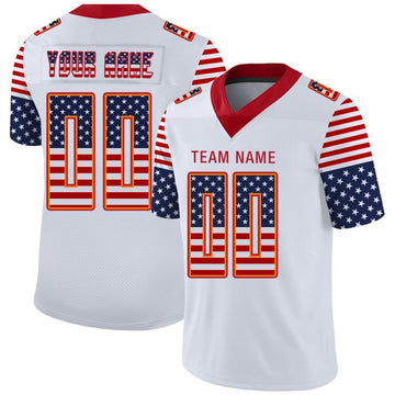 Custom White Red-Orange USA Flag Fashion Football Jersey