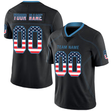 Load image into Gallery viewer, Custom Lights Out Black Powder Blue-Navy USA Flag Fashion Football Jersey

