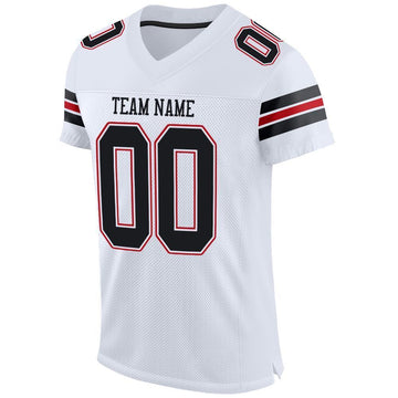 Custom White Black-Red Mesh Authentic Football Jersey