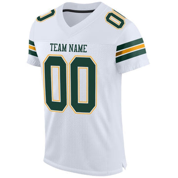 Custom White Green-Gold Mesh Authentic Football Jersey