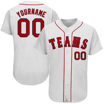 Custom White Red-Navy Authentic Baseball Jersey