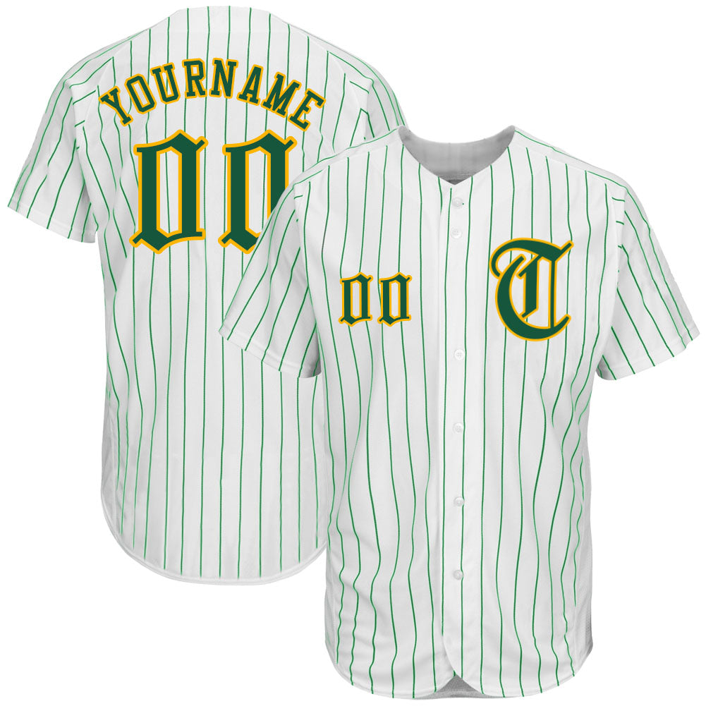 Custom Gold Green Strip Green-White Authentic Baseball Jersey Discount