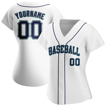 Custom White Navy-Aqua Authentic Baseball Jersey