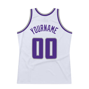 Custom White Purple-Silver Gray Authentic Throwback Basketball Jersey