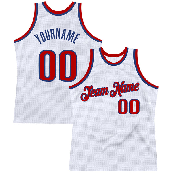 Custom Black Basketball Jersey Red-White Round Neck Rib-Knit - FansIdea