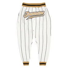 Load image into Gallery viewer, Custom White Black Pinstripe Old Gold-Black Sports Pants
