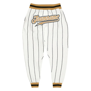 Custom White Black Pinstripe Old Gold-Black Sports Pants